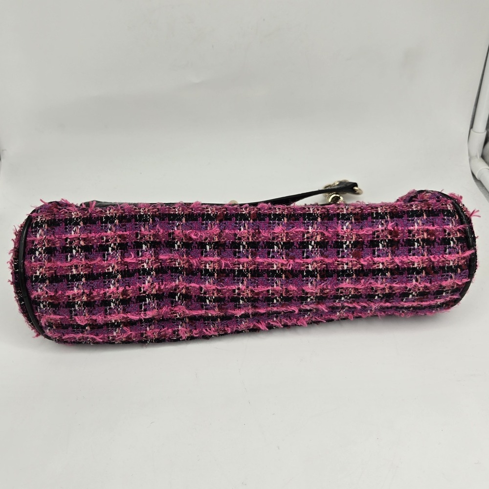 Y2k Pink Plaid Tweed Kisslock Handbag Liz Clairborne Rhinestones Gold Hardware - Picture 3 of 6